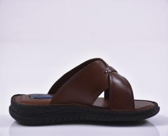 Мъжки чехли естествена кожа кафяви EOBUVKIBG 3