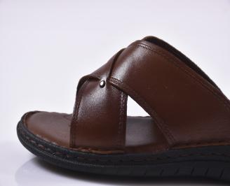 Мъжки чехли естествена кожа кафяви EOBUVKIBG