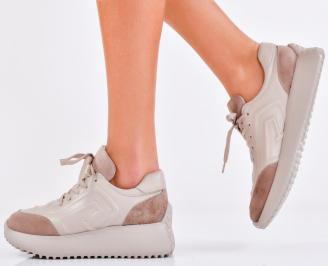 Дамски сникърси естествена кожа бежови EOBUVKIBG