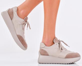 Дамски сникърси естествена кожа бежови EOBUVKIBG