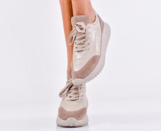 Дамски сникърси естествена кожа бежови EOBUVKIBG