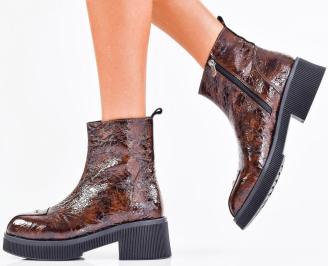 Дамски боти естествен лак кафяви EOBUVKIBG