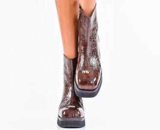 Дамски боти естествен лак кафяви EOBUVKIBG