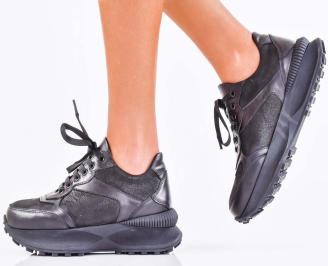 Дамски сникърси естествена кожа  черни EOBUVKIBG