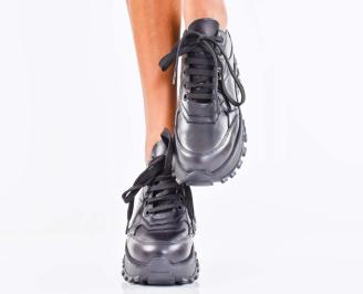 Дамски сникърси естествена кожа  черни EOBUVKIBG