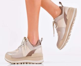 Дамски сникърси естествена кожа  бежови EOBUVKIBG