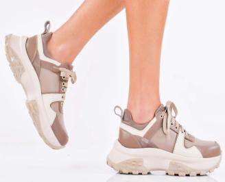 Дамски сникърси естествена кожа бежови EOBUVKIBG