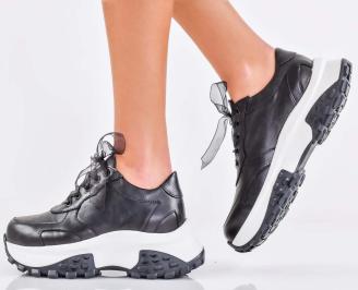 Дамски сникърси естествена кожа черни EOBUVKIBG