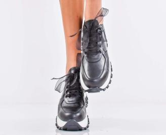 Дамски сникърси естествена кожа черни EOBUVKIBG