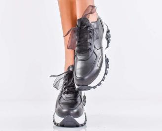 Дамски сникърси естествена кожа черни EOBUVKIBG