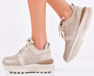 Дамски сникърси естествена кожа бежови EOBUVKIBG