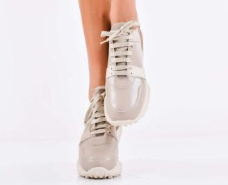 Дамски сникърси естествена кожа бежови EOBUVKIBG