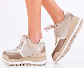 Дамски сникърси естествена кожа бежови EOBUVKIBG