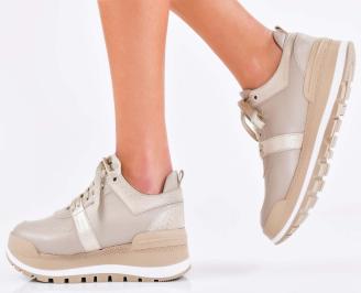 Дамски сникърси естествена кожа бежови EOBUVKIBG