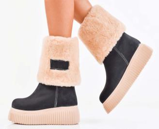 Дамски ботуши еко велур черни EOBUVKIBG