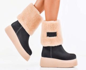 Дамски ботуши еко велур черни EOBUVKIBG