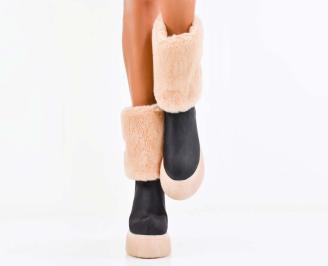 Дамски ботуши еко велур черни EOBUVKIBG