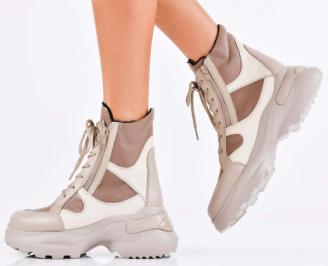 Дамски боти естествена кожа бежови EOBUVKIBG