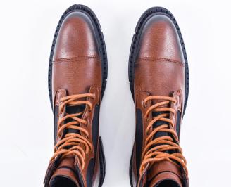 Мъжки боти естествена кожа  кафяви EOBUVKIBG