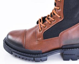 Мъжки боти естествена кожа  кафяви EOBUVKIBG