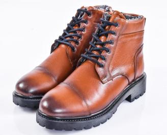 Мъжки боти естествена кожа кафяви EOBUVKIBG