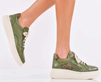 Дамски сникърси естествена кожа зелени EOBUVKIBG