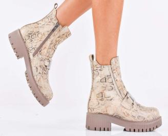 Дамски боти естествена кожа  бежови EOBUVKIBG