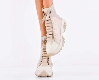 Дамски боти естествена кожа бежови EOBUVKIBG