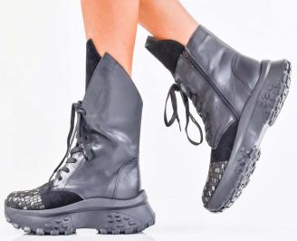 Дамски боти естествена кожа черни EOBUVKIBG