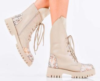 Дамски боти естествена кожа бежови EOBUVKIBG