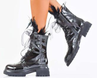 Дамски боти естествен лак черни EOBUVKIBG