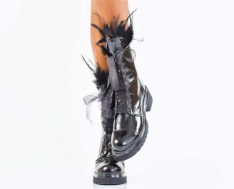 Дамски боти естествен лак черни EOBUVKIBG