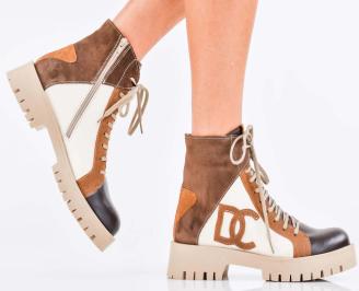 Дамски боти естествена кожа бежови EOBUVKIBG