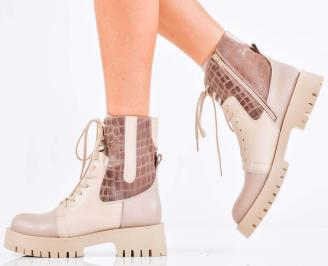 Дамски боти естествена кожа бежови EOBUVKIBG