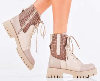 Дамски боти естествена кожа бежови EOBUVKIBG