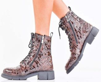 Дамски боти естествена кожа кафяви EOBUVKIBG