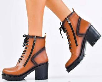 Дамски боти естествена кожа кафяви EOBUVKIBG