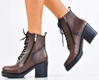 Дамски боти естествена кожа кафяви EOBUVKIBG