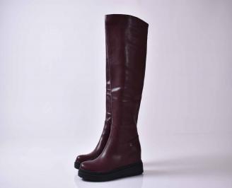 Дамски  ботуши  на платформа бордо